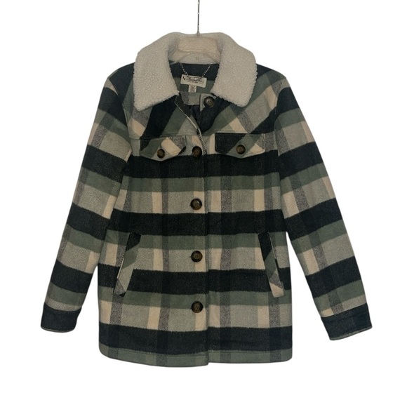Koolaburra by Ugg Green‎ Plaid Coat Shacket Sherpa Collar size Small - Picture 4 of 10